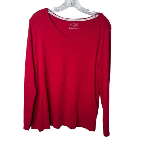 Talbots Women’s 1X Long Sleeve V-Neck Tee Red Pima Cotton Plus Size Top - Picture 1 of 6